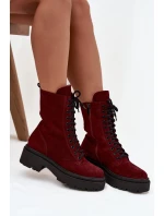 Botki Workery Damskie Z Naturalnego Zamsz Ocieplane Zazoo 4213 Bordowe