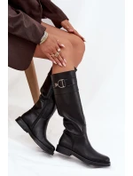 Dámske čižmy na nízkom podpätku s ozdobným detailom Arvessa - čierne Dámske čižmy na nízkom podpätku s ozdobným detailom Arvessa - čierne