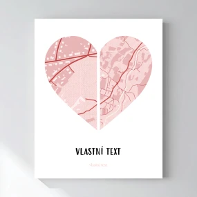 Personalizovaný magický fotoobraz v rámu - 40x50 - dvě mapy jako srdce