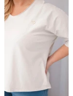 Dámská bavlněná oversize halenka Plus Size s výstřihem do V béžová