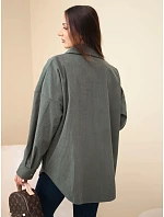 Dámská košile oversize z model 22347748 z kapsami a dlouhým rukávem z bavlny khaki - K-Fashion