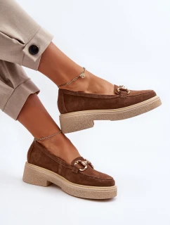 Zazoo 3429 Zamszowe Mokasyny Damskie Z Ozdobą Brązowe