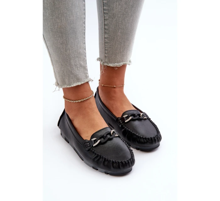 Dámské kožené mokasíny s ozdobou Černé model 21655753 - S.Barski