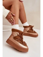 Nízké dámské sněhule s kožíškem a šněrováním Camel model 21705646 - Boto Nízké dámské sněhule s kožíškem a šněrováním Camel model 21705646 - Boto