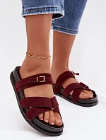 Dámské pantofle s pásky a zlatým přezkou Bordó Selorina