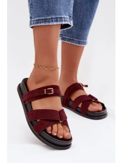 Dámské pantofle s pásky a zlatým přezkou Bordó model 21954639 - Boto