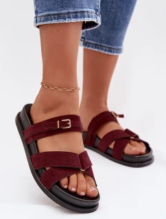 Dámské pantofle s pásky a zlatým přezkou Bordó model 21954639 - Boto