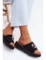 Kožené Semišové Dámské Pantofle s Ozdobou na Platformě Vinceza 66942 Černé