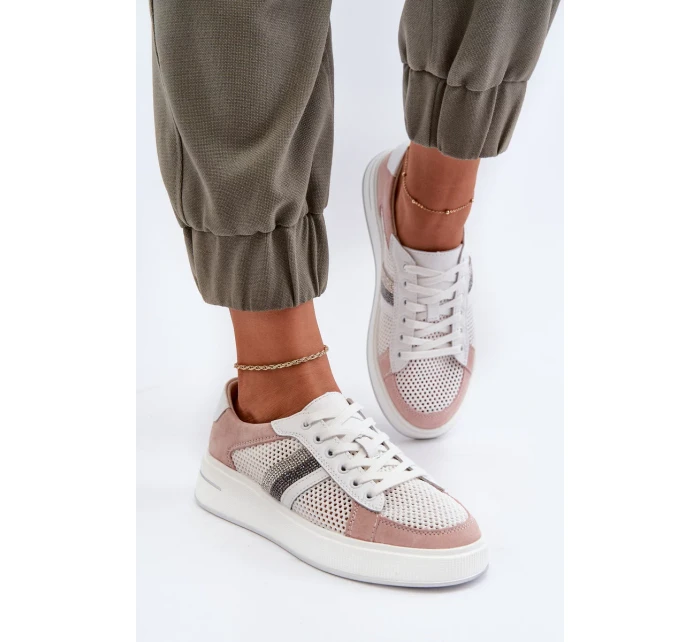 Dámske biele a ružové kožené tenisky D&A Dámske biele a ružové kožené tenisky D&A