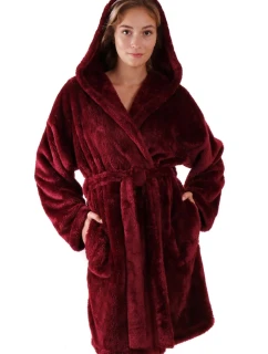 Dámsky župan Lilly extra s kapucňou 3/4 3320 3651 Burgundy - Vestis