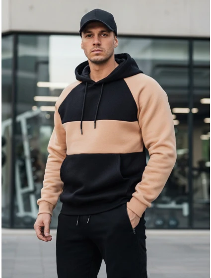 Pánska ťavia a čierna pruhovaná mikina FashionStreet BX5897