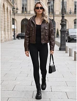 Kurtka damska skórzana z kapturem brązowa model 22341135 - FashionStreet