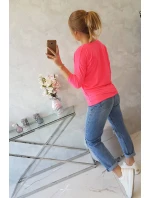 Halenka s výstřihem do V růžová neonová Halenka s výstřihem do V růžová neonová