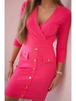 Žebrované šaty s ozdobnými knoflíky malinová Žebrované šaty s ozdobnými knoflíky malinová