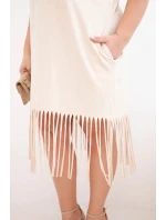 Dámské bavlněné šaty s výstřihem do V a třásněmi dole béžová