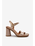 Skórzane Sandały Na Słupku Maciejka 06029-25 Złote