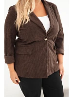 Dámské sako Plus Size manšestrové s klopami a kapsami hnědá Dámské sako Plus Size manšestrové s klopami a kapsami hnědá