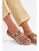 Klapki Damskie Z Klamrą I Rzepem INBLU MK000013 Brązowe