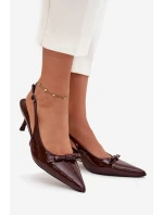 Lakierowane Czółenka Na Szpilce Z Kokardką Czekoladowe Olvena