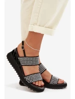 Kožené semišové sandály s ozdobou D&A model 22028024 černé - S.Barski