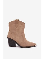 Kožené semišové kožené kozačky na podpatku s izolací Khaki model 22320935 - Boto