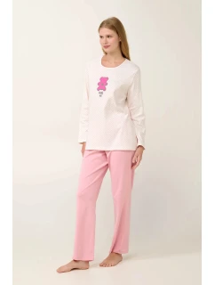 Dámske pyžamo s potlačou 21932 Svetloružová s Ecru - Vamp