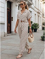 Dámska lyocellová blúzka s viazaním v béžovej farbe s hráškom FashionStreet RY2929 Dámska lyocellová blúzka s viazaním v béžovej farbe s hráškom FashionStreet RY2929