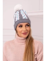Dámska čiapka s brmbolcom Rozalia K323 biela+sivá