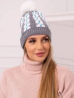 Dámska čiapka s brmbolcom Rozalia K323 biela+sivá