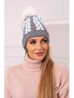 Dámska čiapka s brmbolcom Rozalia K323 biela+sivá