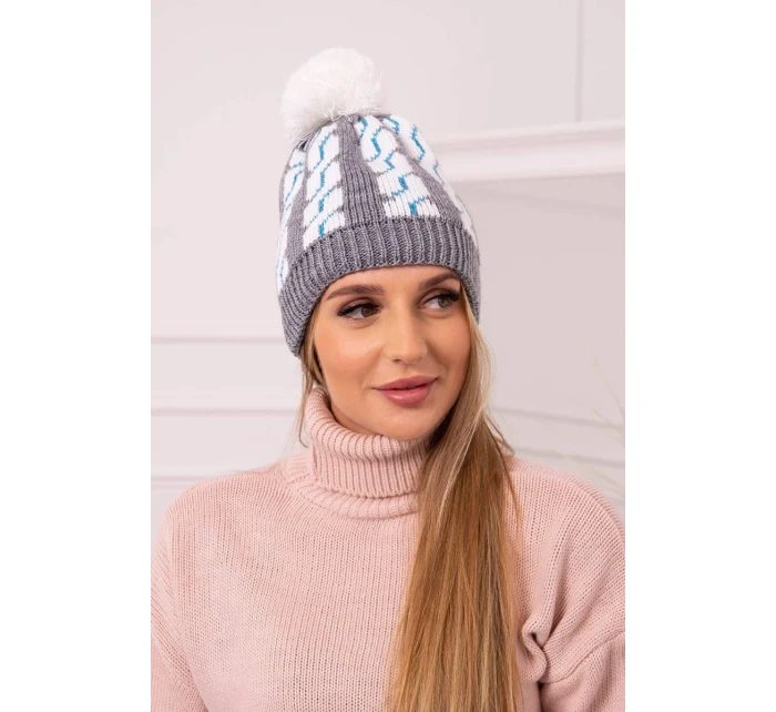 Dámska čiapka s brmbolcom Rozalia K323 biela+sivá