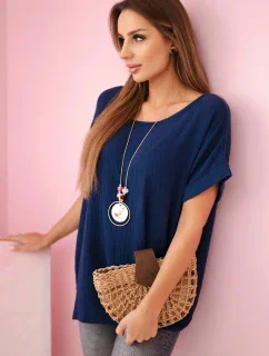 Mušelínová halenka s náhrdelníkem námořnická modř