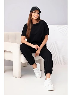 Dámská bavlněná souprava tričko s krátkým rukávem a teplákové kalhoty černý