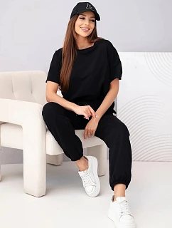 Dámske bavlnené tričko s krátkym rukávom a tepláky čierne