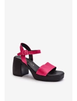 Zazoo 40386 Damskie Skórzane Sandały Na Klocku Fuksja