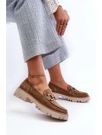 Dámské semišové mokasíny s ozdobou D&A model 21660216 hnědé - S.Barski Dámské semišové mokasíny s ozdobou D&A model 21660216 hnědé - S.Barski