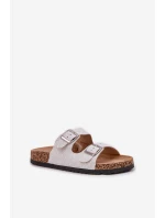 Materiałowe Klapki Na Korkowej Podeszwie Z Klamrami Jasnoszare Atera Materiałowe Klapki Na Korkowej Podeszwie Z Klamrami Jasnoszare Atera