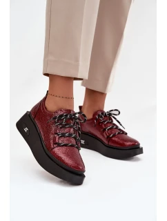 Skórzane Lakierowane Półbuty Damskie Na Platformie Artiker 57C2046 Bordowe