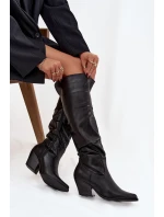 Kozačky Kovbojky Na Podpatku S Řasením Zateplené Černé Rosvian