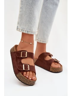 Dámské pantofle na korkové platformě se zlatými sponami Tovessa