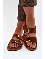 Dámské pantofle z imitace semiše s zlatými přezkami Camel Averia