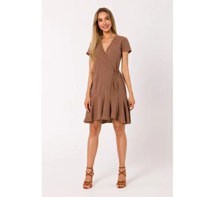 M741 Zavinovacie šaty s viazaním - čokoládové