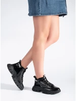 Trendy černé kotníčkové boty dámské na plochém podpatku Trendy černé kotníčkové boty dámské na plochém podpatku