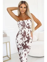 611-1 SAVANNAH šaty na ramienka - hnedo-biely boho vzor 611-1 SAVANNAH šaty na ramienka - hnedo-biely boho vzor