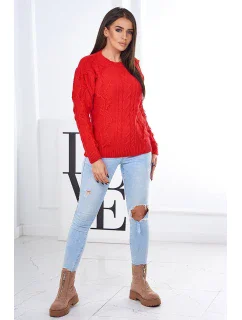 Sveter s pleteninou červený