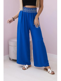 Kalhoty s širokým elastickým pasem chrpově modrá