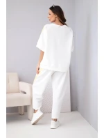 Dámska maslová viskózna mikina a nohavice s tienidlami biela