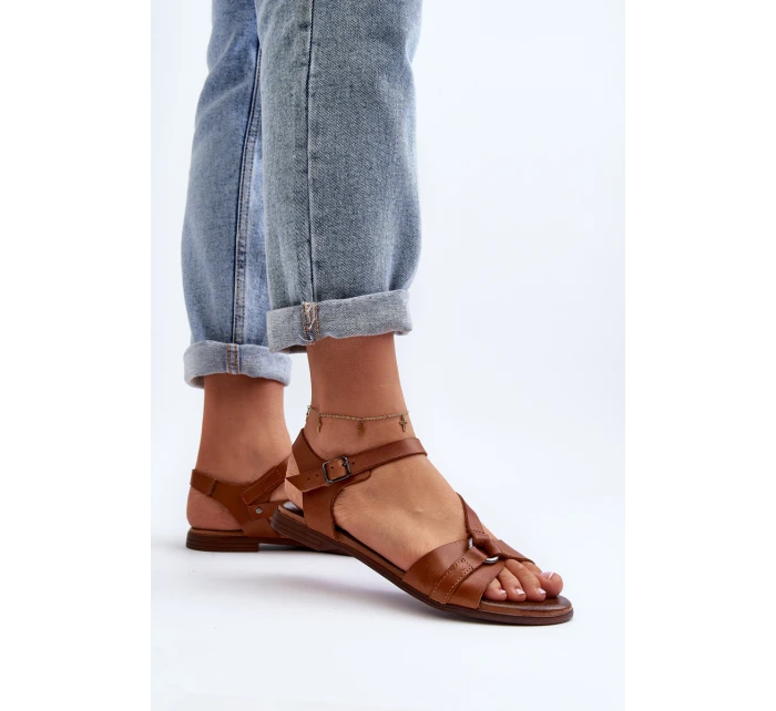 Zazoo 40182 Skórzane Sandały Damskie Brązowe