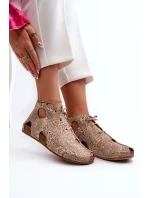 Wzorzyste Skórzane Botki Maciejka 03426-02 Beżowe