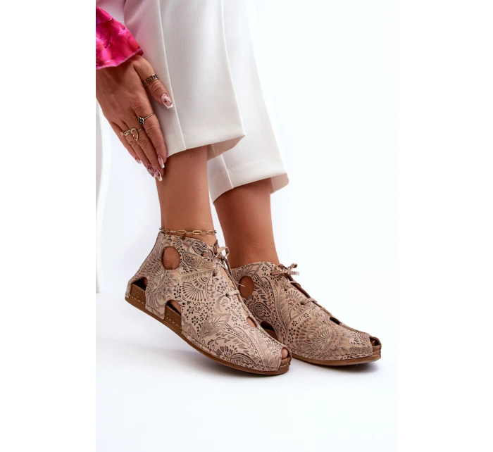 Wzorzyste Skórzane Botki Maciejka 03426-02 Beżowe